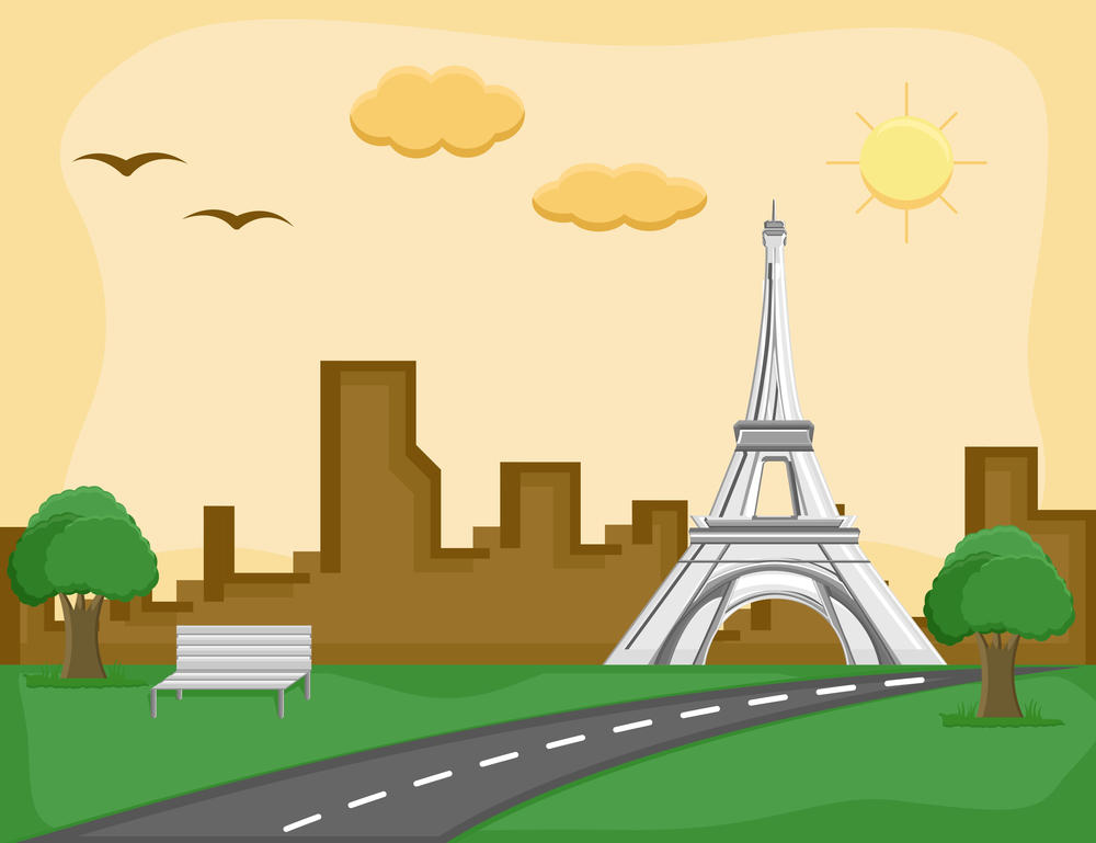 法国埃菲尔铁塔的卡通背景矢量图